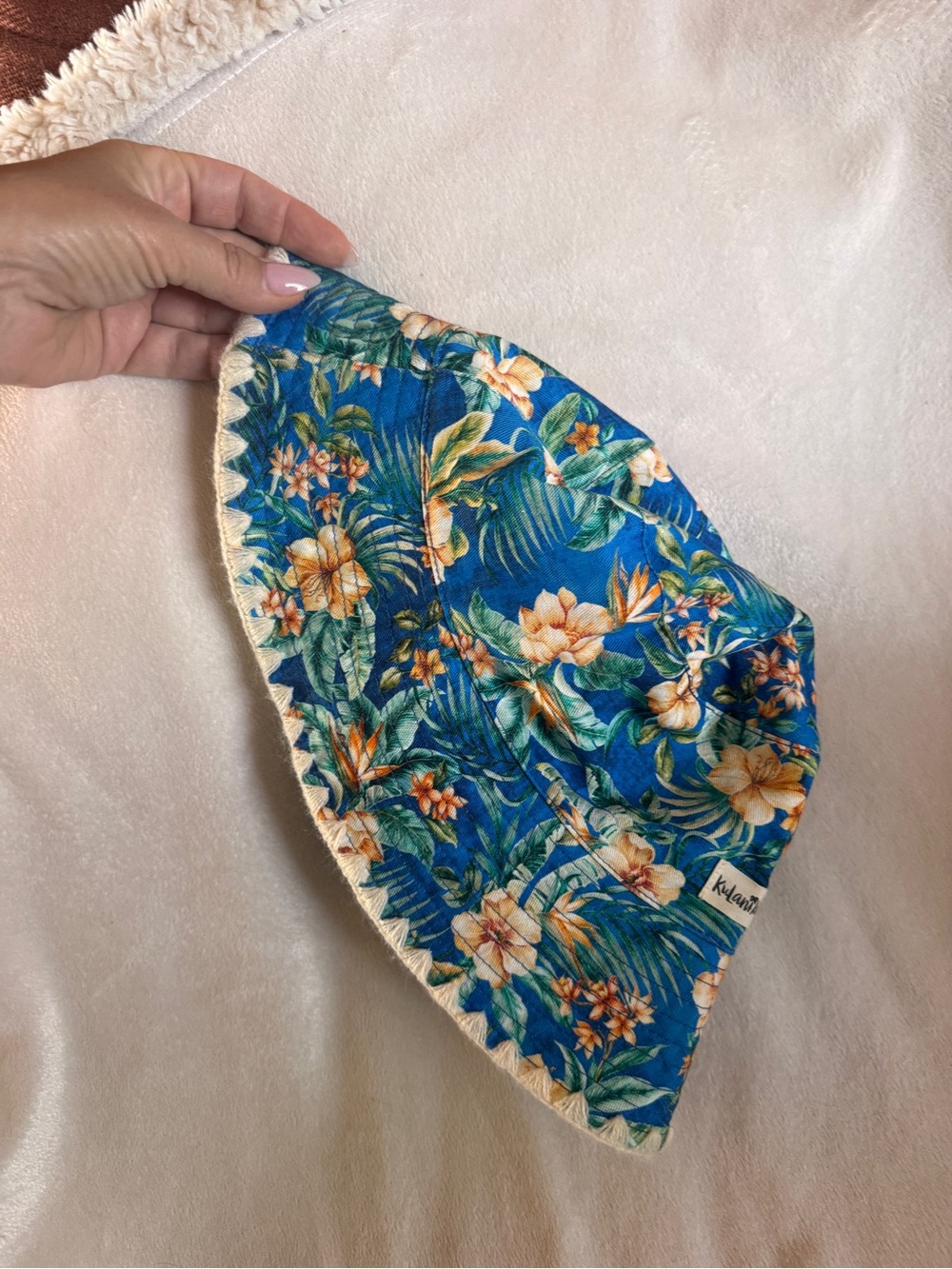 Blue Floral Kids One-Piece Bucket Hat